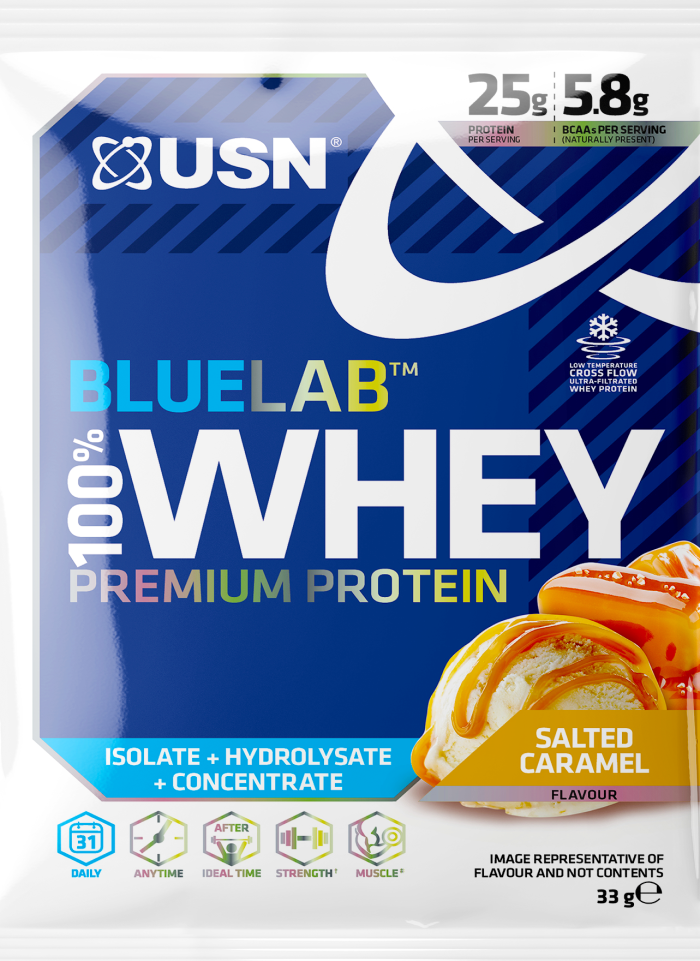 Syrovátkový proteinový prášek USN 100 % Premium BlueLab vzorek 34 g slaný karamel