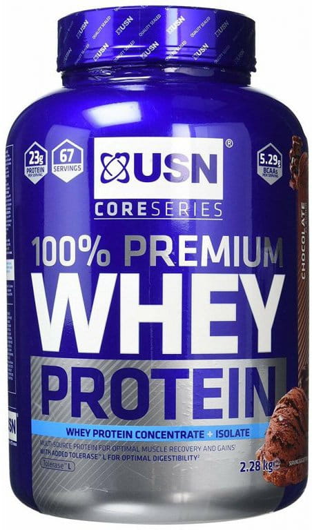 Syrovátkový proteinový prášek USN 100 % Premium 2,28 kg jahoda se smetanou