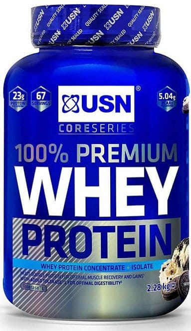 Syrovátkový proteinový prášek USN 100 % Premium 2,28 kg Smetanová sušenka